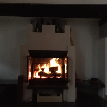 blazing fireplace